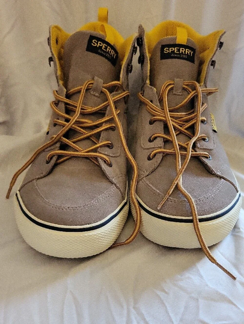 Sperry-Striper Storm Hiker- Taupe High-Top Boots with Yellow Lining
